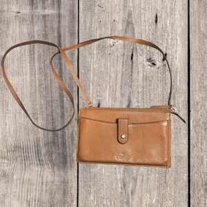 Kate Spade Tan Pebbled Leather Triple Compartment Crossbody Bag Purse